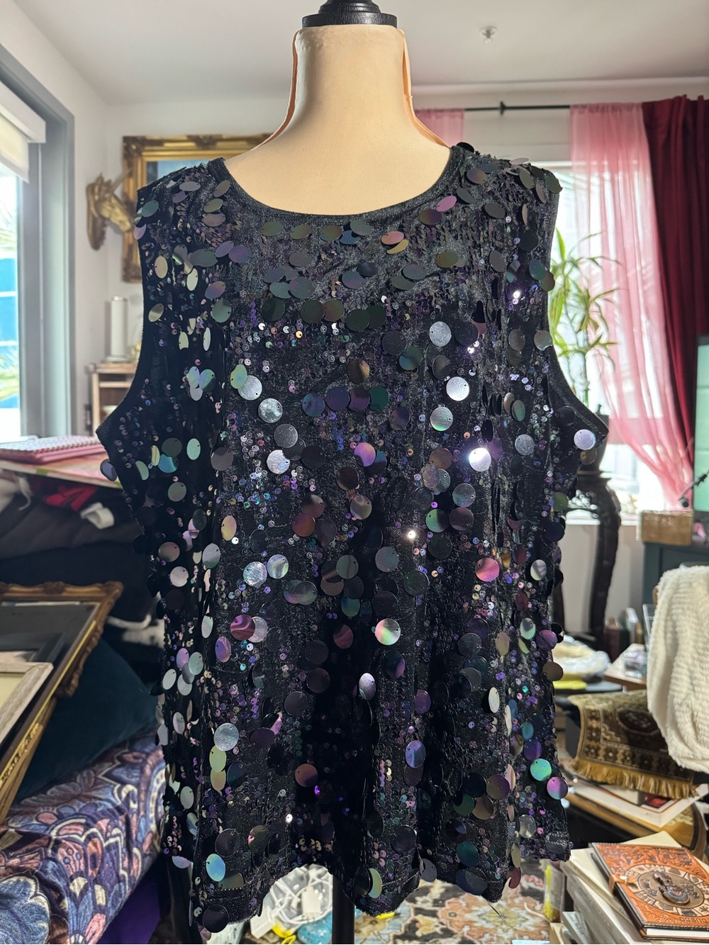 berek Black Iridescent Sequin Tank Top